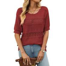 Sleeve Sweater for Women Crew Neck Knit Tops Dressy-Red L