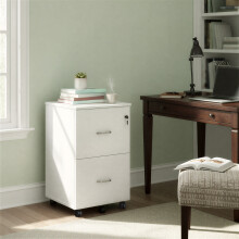 (43 x 44.5 x 72 cm, White) 2-Drawer Filing Cabinet, Mobile Printer Stand with Lock, File Organizer for Home Office, Modern