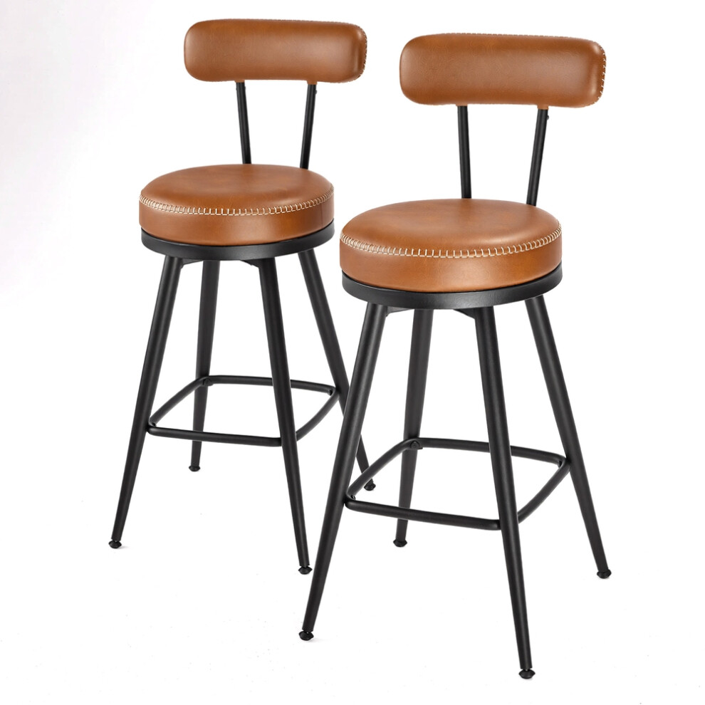 Vasagle (Caramel Brown) Set Of 2 Counter Height Swivel Barstools, Mid-Century Bar Chairs With Back, 25.6 Inches Tall