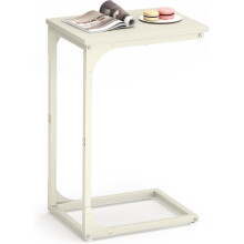 (Misty Grey,Ink Black) C-Shaped Sofa Table, End Table with Metal Frame, Side Table for Living Room, Bedroom