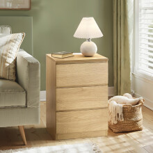 (Straw Yellow) Nightstand with Charging Station, Bedside Table, Side End Table with 3 Drawers, 2 AC Outlets, 2 USB Ports, for Bedroom
