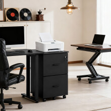 (45 x 43 x 72 cm, Black) 2-Drawer Filing Cabinet, Mobile Printer Stand with Lock, File Organizer for Home Office, Modern