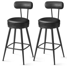 (InkBlack) Set of 2 Counter Height Swivel Barstools, Mid-Century Bar Chairs with Back, 25.6 Inches Tall