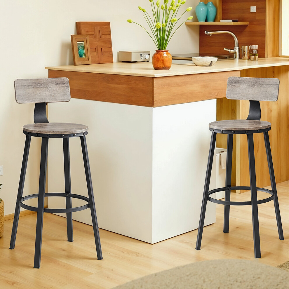 Vasagle (Greige,) Bar Stools Set Of 2, Bar Height Barstools With Back, Counter Stools Bar Chairs With Backrest, Dining Kitchen Bar Black