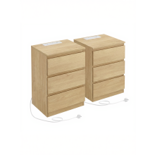 (Yellow) Set of 2 Nightstands with Charging Station, Bedside Tables, Side End Tables with 3 Drawers, for Bedroom