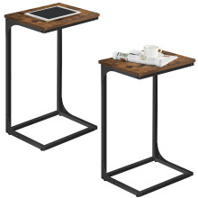 (Rustic Brown,Ink Black) C-Shaped Side Table, Set of 2, Bedside Table, Sofa Side Table, with Metal Frame