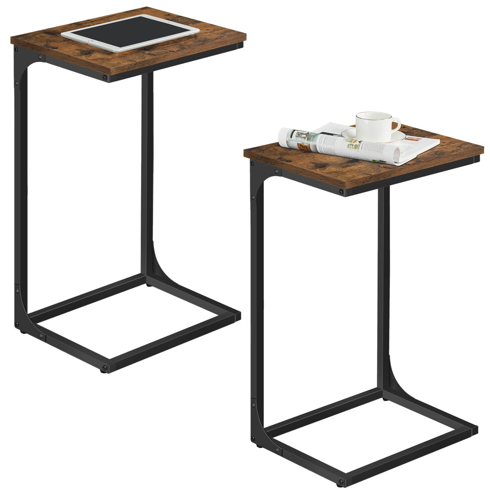 Vasagle (Rustic ,Ink Black) C-Shaped Side Table, Set Of 2, Bedside Table, Sofa Side Table, With Metal Frame Brown/Black