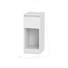(White) Nightstand with Power Outlets, Bedside Table with LED Light, Space Saving, for Bedroom, Living Room