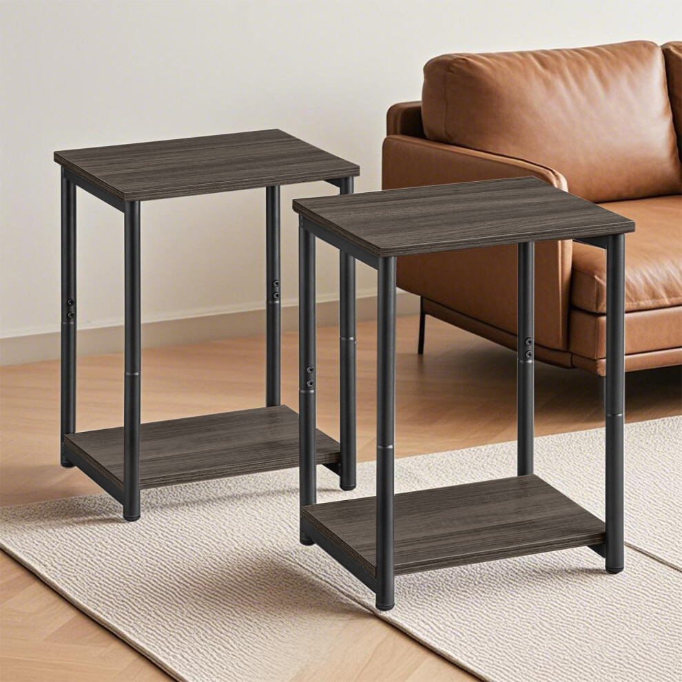 Vasagle (Chestnut Brown,Ink Black) Set Of 2 Bedside Tables, 2-Tier Nightstands For Living Room, Bedroom, Home Office