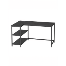 (Ebony Black) Corner Computer Desk with Power Outlets, L-Shaped Desk with Storage Shelves, for Study or Office