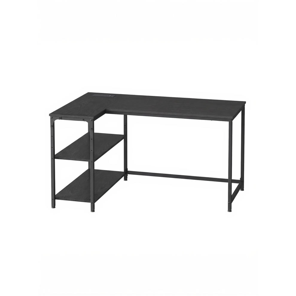 Vasagle (Ebony ) Corner Computer Desk With Power Outlets, L-Shaped Desk With Storage Shelves, For Study Or Office Black