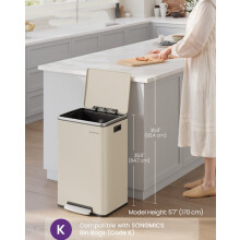 (Cream) Kitchen Bin 50 L, with 15 Bin Bags, Steel, Removable Plastic Inner Bucket, with Lid, Handles, Soft Close