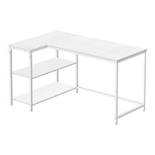 (Maple White) Corner Computer Desk with Adjustable Storage Shelves, L Shaped Gaming Table for Office