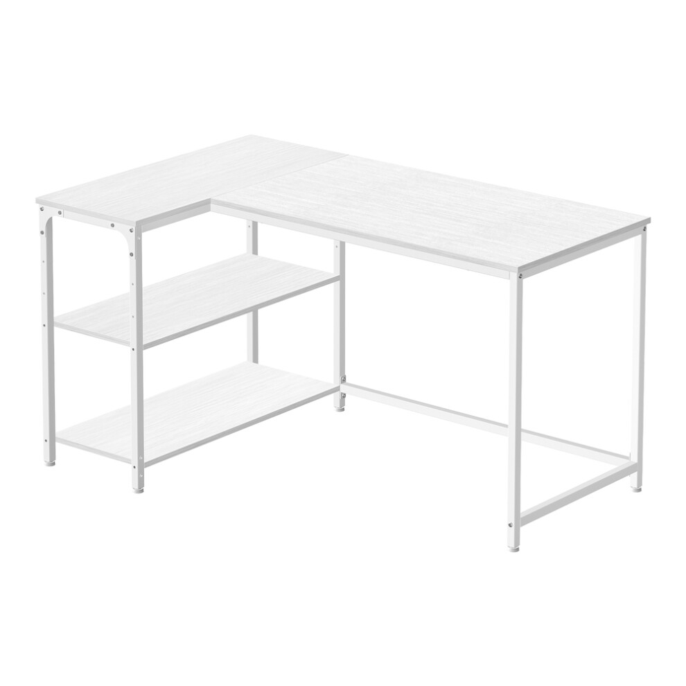 Vasagle (Maple ) Corner Computer Desk With Adjustable Storage Shelves, L Shaped Gaming Table For Office White