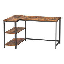 (Rustic Brown) Corner Computer Desk with Power Outlets, L-Shaped Desk with Storage Shelves, for Study or Office