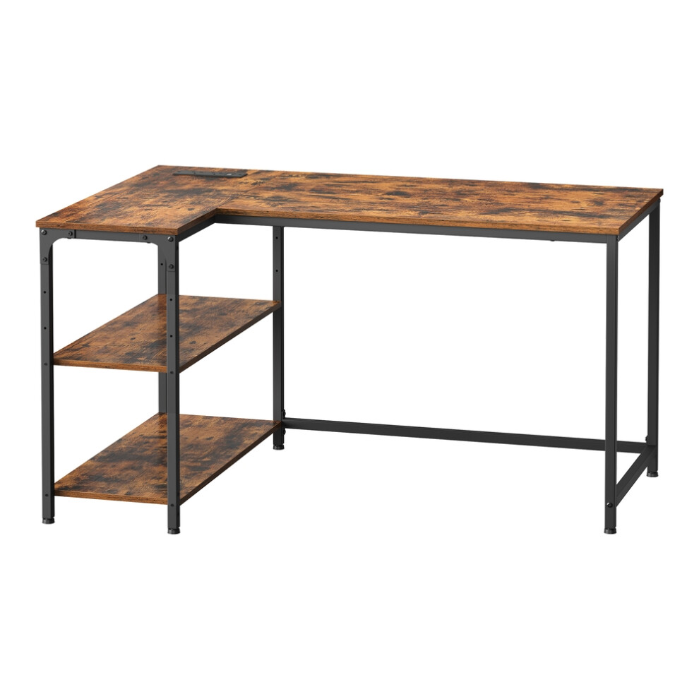 Vasagle (Rustic ) Corner Computer Desk With Power Outlets, L-Shaped Desk With Storage Shelves, For Study Or Office Brown