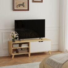(Straw Yellow,Cream White) TV Stand with 2 Doors,for Living Room, Dining Room, Bedroom