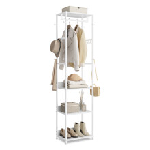 (Cloud White) Clothes Rack, Coat Rack Stand with Hanging Rail and Hooks, Hall Tree with Shelves