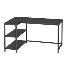 (Ebony Black) Corner Computer Desk with Adjustable Storage Shelves, L Shaped Gaming Table for Office