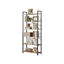 (78x30x185.5cm, Wheat Brown, Ink Black) 6-Tier Bookshelf, Freestanding Bookcase for Home Office, Living Room, Industrial