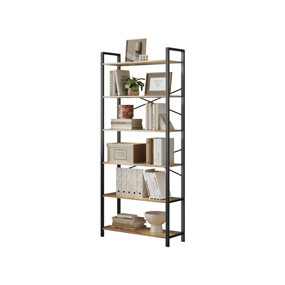 Vasagle (78X30x185.5cm, Wheat Ink Black) 6-Tier Bookshelf, Freestanding Bookcase For Home Office, Living Room, Industrial Brown/Black