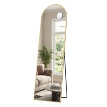 (Gold) Arched Full Body Mirror with Stand, Aluminium Alloy Frame Floor Mirror, Tempered Glass, for Bedroom, Living Room