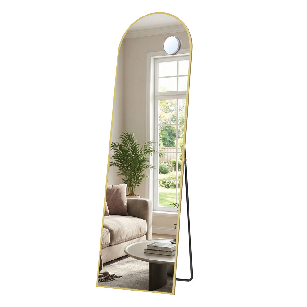 Songmics (Gold) Arched Full Body Mirror With Stand, Aluminium Alloy Frame Floor Mirror, Tempered Glass, For Bedroom, Living Room