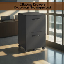 (Matte Black) File Cabinet for Home Office, Filing Cabinet with 2 Drawers, Rolling Printer Stand with Hanging Rail for A4