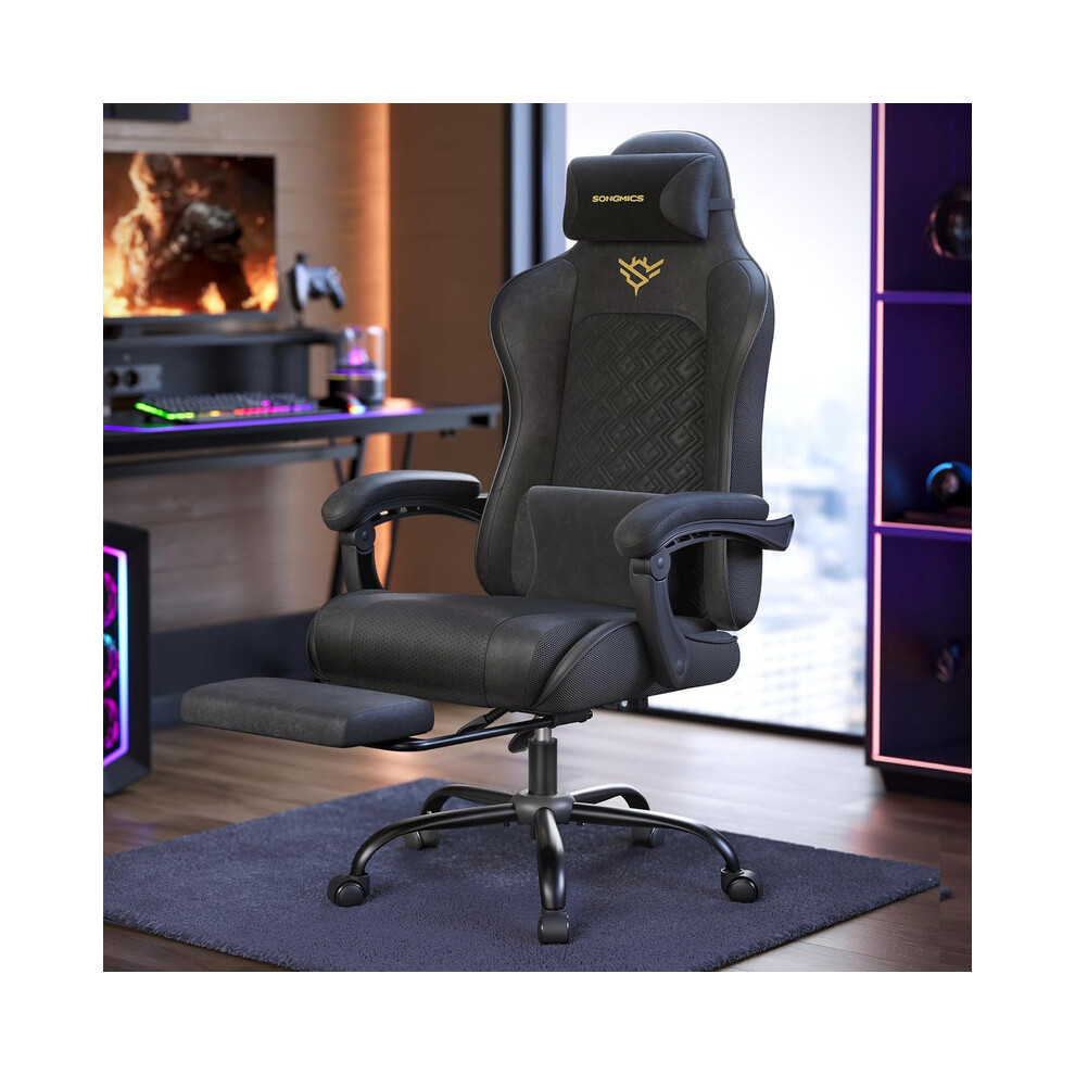 Songmics (Ink Black) Gaming Chair, Ergonomic Office Computer Desk Chair With Footrest, Spring Seat Cushion, Synchronised Armrests