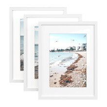 (White) A4 Picture Frames, Photo Frames, Wall Hanging or Tabletop Display, MDF, No-Trace Nails Included, Set of 3