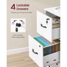 (Cloud White) File Cabinet, Filing Cabinet for Home Office, Printer Stand, with 4 Lockable Drawers
