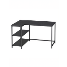 (Ebony Black) Corner Computer Desk with Power Outlets, L-Shaped Desk with Storage Shelves, for Study or Office