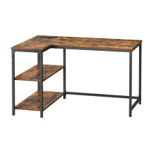 (Rustic Brown) Corner Computer Desk with Power Outlets, L-Shaped Desk with Storage Shelves, for Study or Office