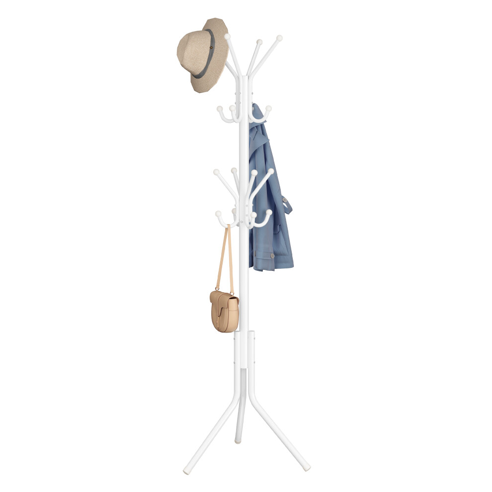 Songmics (Cloud ) Standing Hall Tree, 16 Hooks Metal Clothes Rack, Freestanding Organizer For Bedroom, Entryway, 175 Cm White