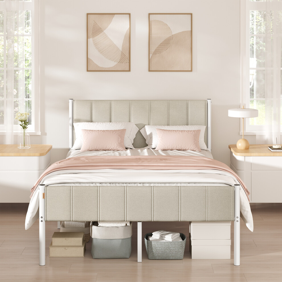 Vasagle (Cappuccino Beige) Double Bed Frame, 135 X 190 Cm, With Upholstered Headboard, Metal Bed Frame, 500 Kg Weight Capacity, Easy Assembly