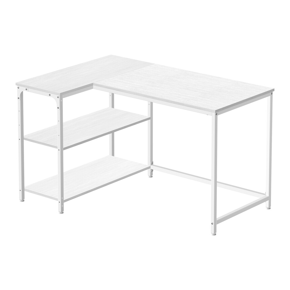 Vasagle (Maple ) Corner Computer Desk With Adjustable Storage Shelves, L Shaped Gaming Table For Office White