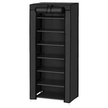 (Black) 7-Tier Fabric Shoe Rack Storage Cabinet, 28 x 46 x 126 cm, with Protective Cover, Large Capacity, Slippers