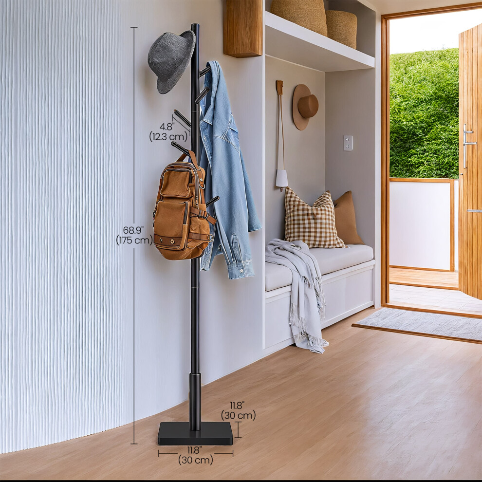 Vasagle (Ink ) Coat Rack, Solid Wood Coat Stand, Free Standing Hall Coat Tree With 8 Hooks For Coats Black