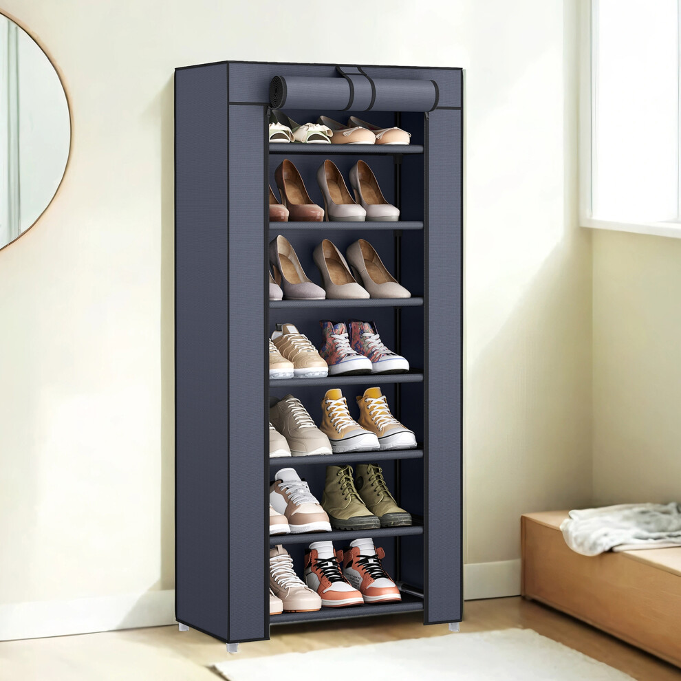 Songmics (Grey) 7-Tier Fabric Shoe Rack Storage Cabinet, 28 X 46 X 126 Cm, With Protective Cover, Large Capacity, Slippers Grey