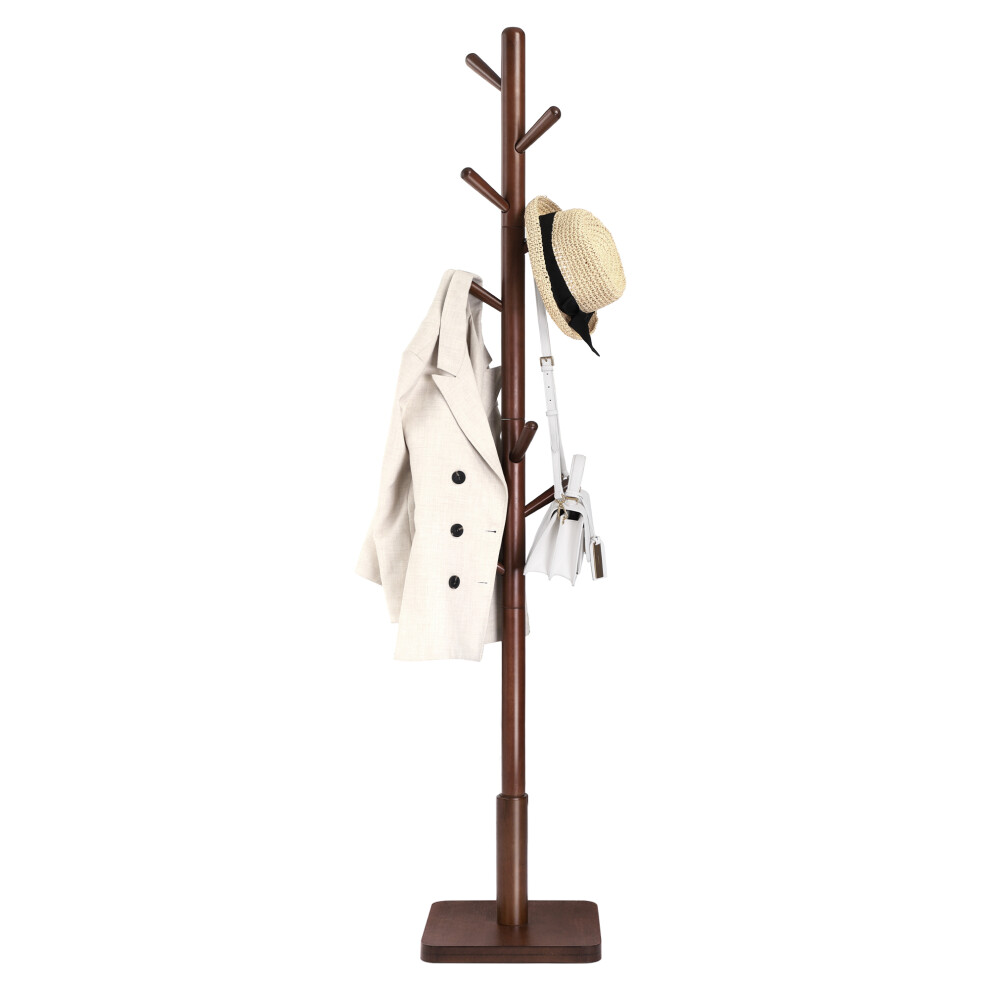 Vasagle ( Walnut) Coat Rack, Solid Wood Coat Stand, Free Standing Hall Coat Tree With 8 Hooks For Coats Dark