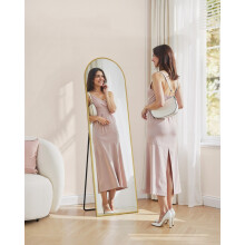 (Pale Gold) Arched Full Body Mirror with Stand, Aluminium Alloy Frame Floor Mirror, Tempered Glass, for Bedroom, Living Room