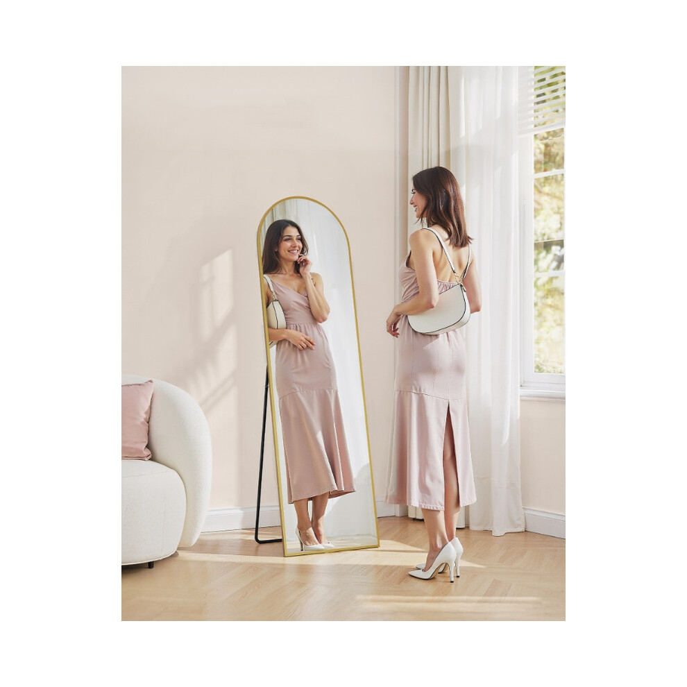 Songmics (Pale Gold) Arched Full Body Mirror With Stand, Aluminium Alloy Frame Floor Mirror, Tempered Glass, For Bedroom, Living Room