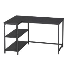 (Ebony Black) Corner Computer Desk with Adjustable Storage Shelves, L Shaped Gaming Table for Office