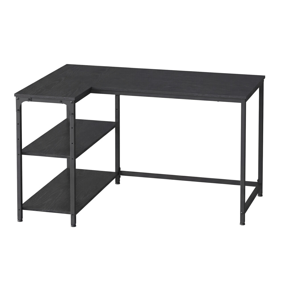 Vasagle (Ebony ) Corner Computer Desk With Adjustable Storage Shelves, L Shaped Gaming Table For Office Black