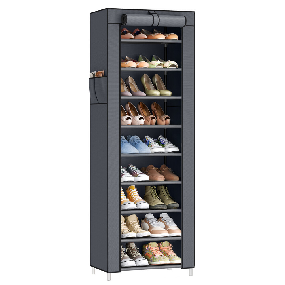 Songmics (Slate ) 10-Tier Shoe Organiser With Dustproof Cover, Shoe Rack Storage Cabinet, For Hallway Or Living Room, Holds 20 Pairs Grey