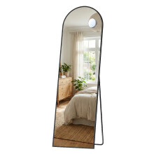 (Black) Arched Full Body Mirror with Stand, Aluminium Alloy Frame Floor Mirror, Tempered Glass, for Bedroom, Living Room