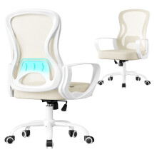 (Cappuccino Beige, Cloud White) Ergonomic Office Chair, Mesh Swivel Desk Chair with Lumbar Support, Rocking Function, Armrests