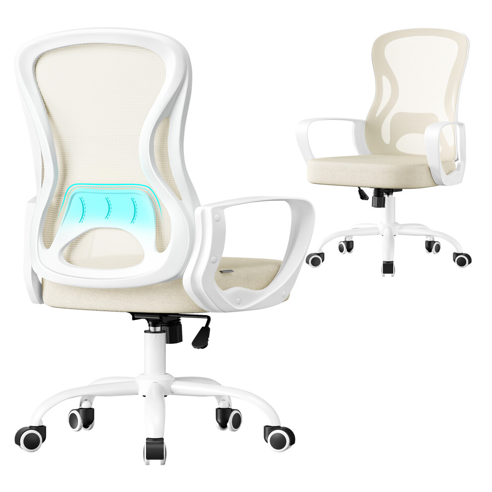 Songmics (Cappuccino Cloud White) Ergonomic Office Chair, Mesh Swivel Desk Chair With Lumbar Support, Rocking Function, Armrests Beige/White