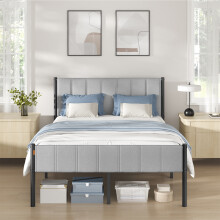 (Dove Grey) Double Bed Frame, 135 x 190 cm, with Upholstered Headboard, Metal Bed Frame, 500 kg Weight Capacity, Easy Assembly