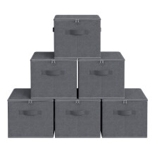 (Slate Grey) Foldable Storage Organiser Boxes, Set of 6 Storage Basket Bins with Handles, Clothes Organiser, 40 x 30 x 25 cm, Non-Woven Fabric